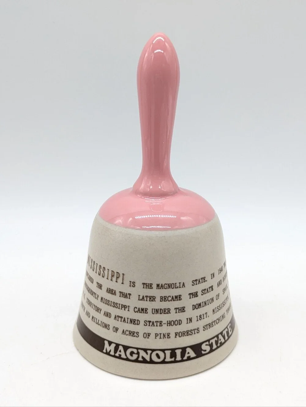 Vintage Mississippi Pink Cream Tan Ceramic Souvenir Bell